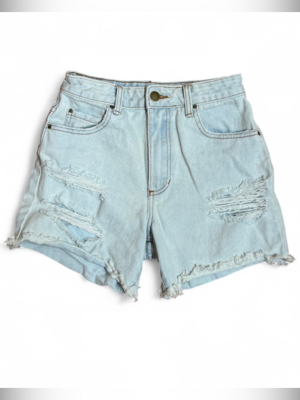 Billabong High-Rise Distressed Denim Shorts Light Wash Frayed Hem Size 24